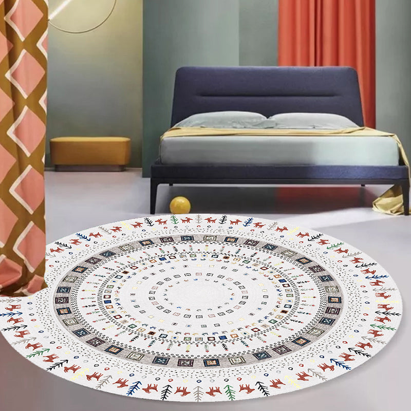 BowLift | Stylish Tribal Circle Pattern Rug Grey Moroccan Rug Polyester Pet Friendly Non-Slip Back Washable Rug for Living Room