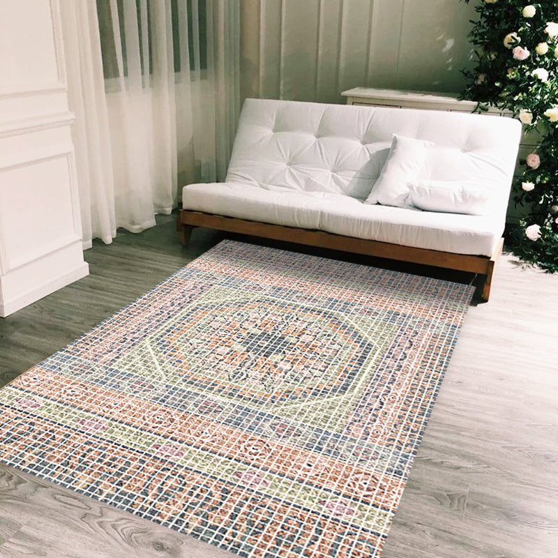 BowLift | Bohemian striped patterned rug with flowers Multicolored Polyester rug Machine washable non-slip back rug for living room