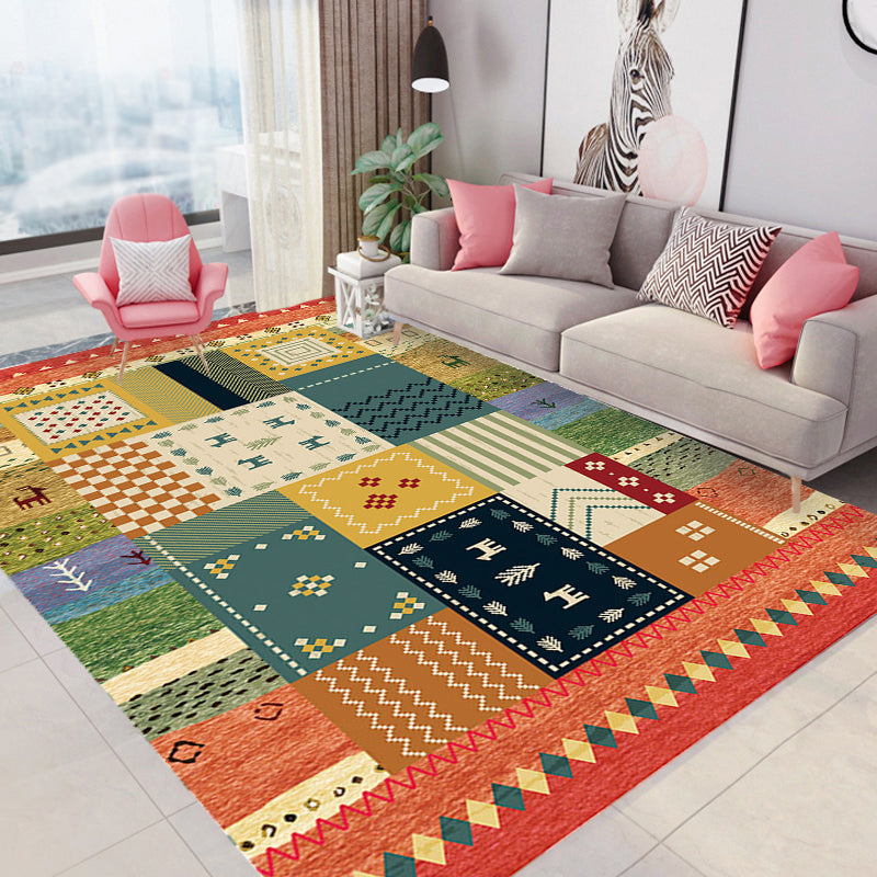 BowLift | Bohemian striped patterned rug with flowers Multicolored Polyester rug Machine washable non-slip back rug for living room