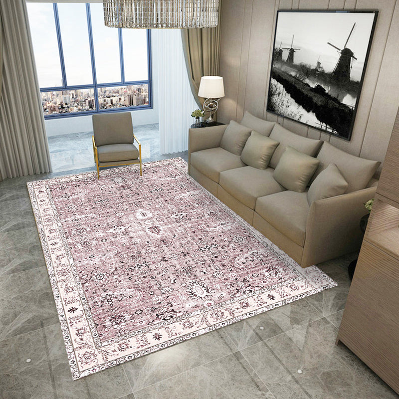 BowLift | Retro Tribal Flower Pattern Rug Pink and Gray Polyester Rug Washable Pet-Friendly Non-Slip Rug for Living Room