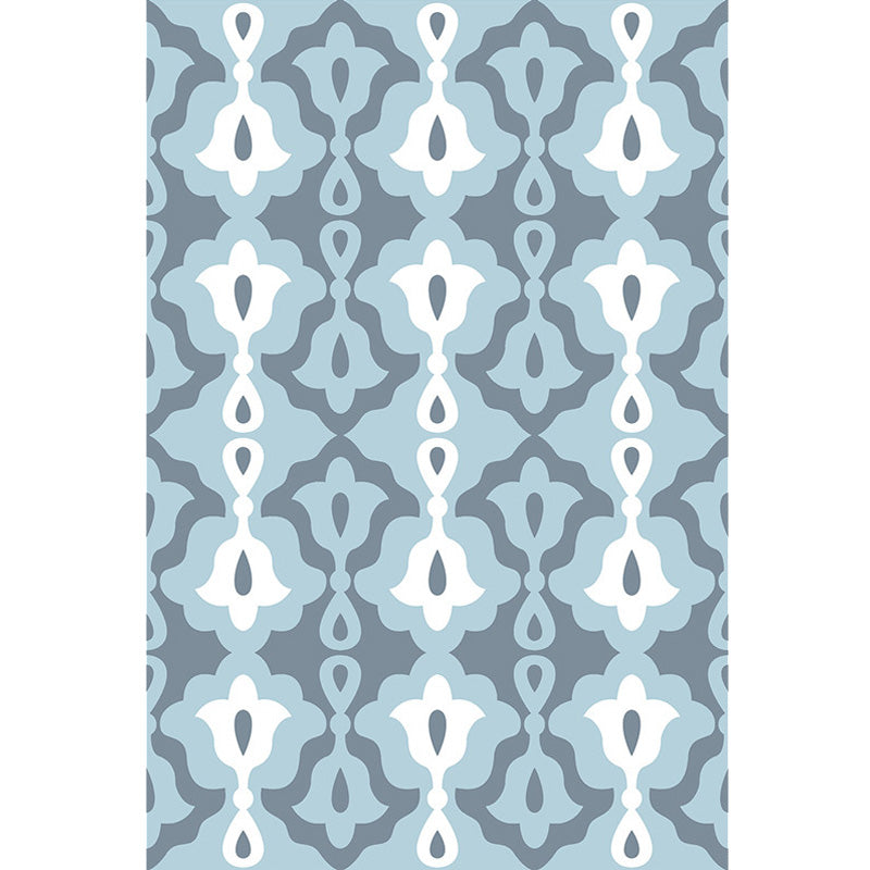 BowLift | Retro-geometric floral pattern rug blue and green southwest rug polyester pet-friendly non-slip back washable area rug for living room