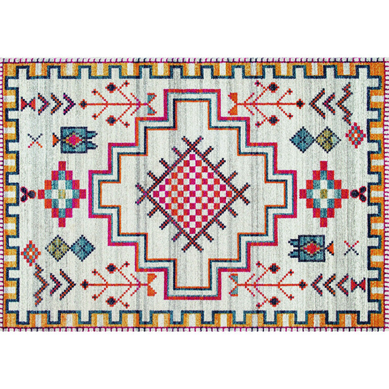 BowLift | Stylish geometric pattern rug with flowers white and red Moroccan rug polyester pet-friendly non-slip back washable area rug for living room