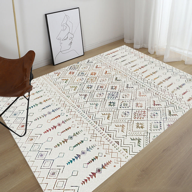 BowLift | Stylish geometric pattern rug with flowers white and red Moroccan rug polyester pet-friendly non-slip back washable area rug for living room