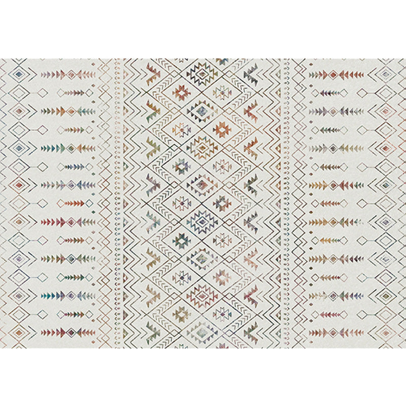 BowLift | Stylish geometric pattern rug with flowers white and red Moroccan rug polyester pet-friendly non-slip back washable area rug for living room