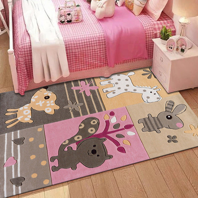 BowLift | Stylish Multicolor Children's Mat Polyester Animal and Stripe Pattern Mat Washable Pet Friendly Nonslip Carpet for Children's Room