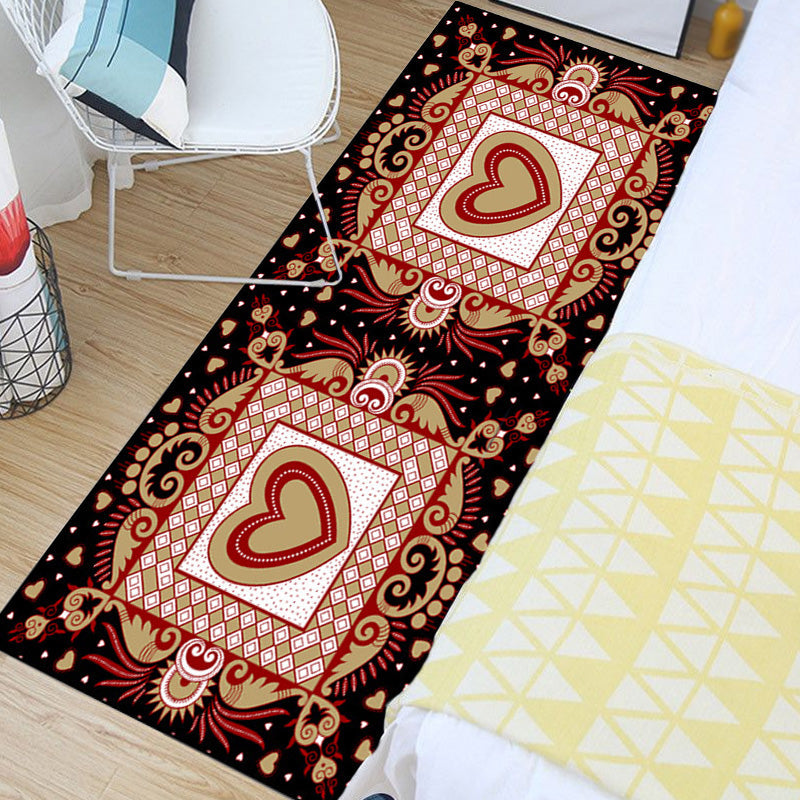 BowLift | Unique Heart Pattern Rug Black and Green Moroccan Rug Polyester Pet-Friendly Non-Slip Back Washable Rug for the Living Room