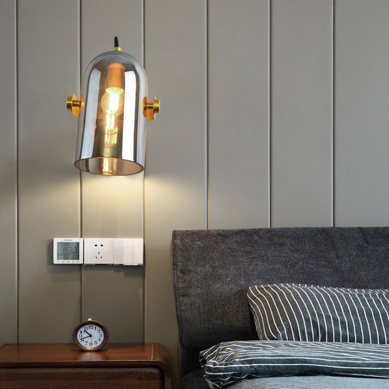 BowLift | Swivel Shade Cloche Nightstand Wall Light Ideas Amber/Smoked Glass 1 Bulb Vintage Wall Mounted Light