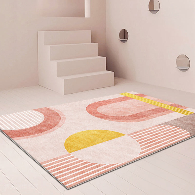 BowLift | Stylish Orange Modernist Carpet Polyester Geometric Pattern Carpet Washable Pet-Friendly Non-Slip Carpet for the Living Room