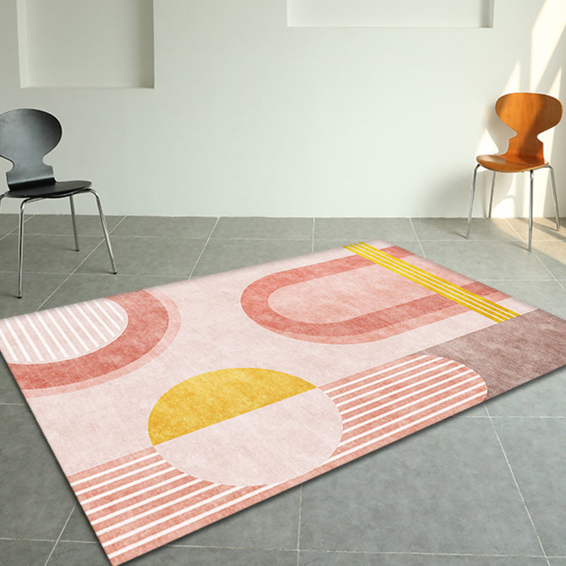 BowLift | Stylish Orange Modernist Carpet Polyester Geometric Pattern Carpet Washable Pet-Friendly Non-Slip Carpet for the Living Room
