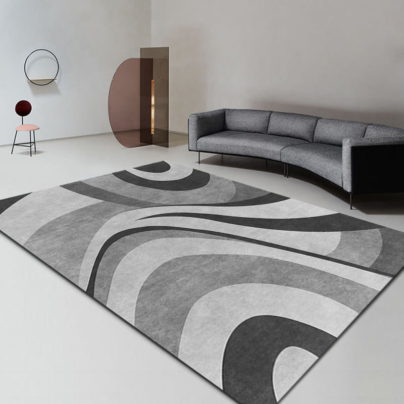 BowLift | Stylish Modernism Carpet Gray and Red Swirl Striped Pattern Carpet Animal-Friendly Non-Slip Washable Area Carpet for Decoration
