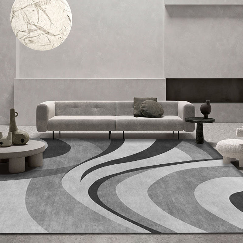 BowLift | Stylish Modernism Carpet Gray and Red Swirl Striped Pattern Carpet Animal-Friendly Non-Slip Washable Area Carpet for Decoration