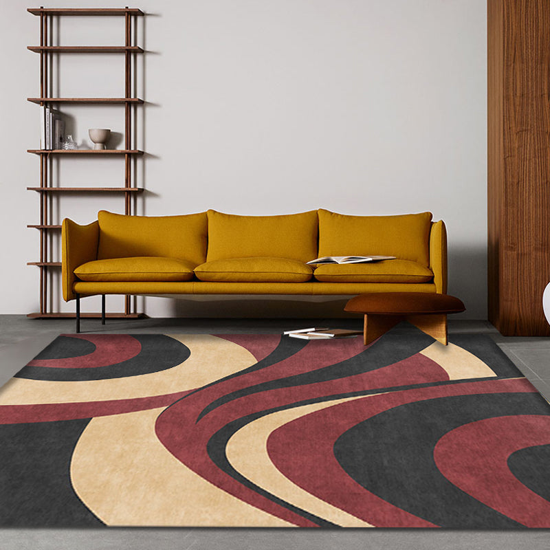 BowLift | Stylish Modernism Carpet Gray and Red Swirl Striped Pattern Carpet Animal-Friendly Non-Slip Washable Area Carpet for Decoration