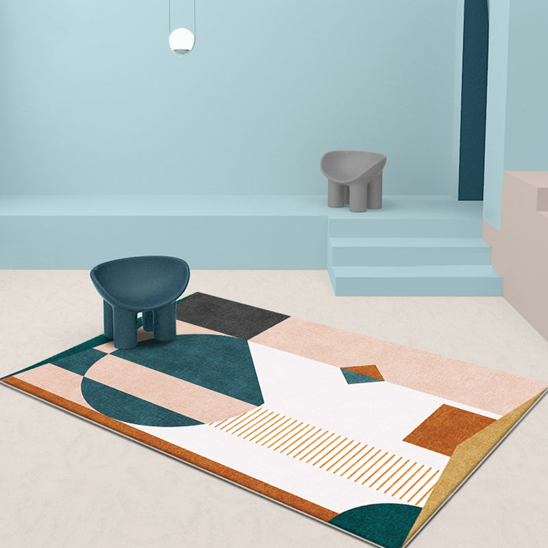 BowLift | Casual Multicolor Modernist Carpet Polyester Color Block Stripe Pattern Carpet Washable Pet Friendly Non-Slip Carpet for Living Room