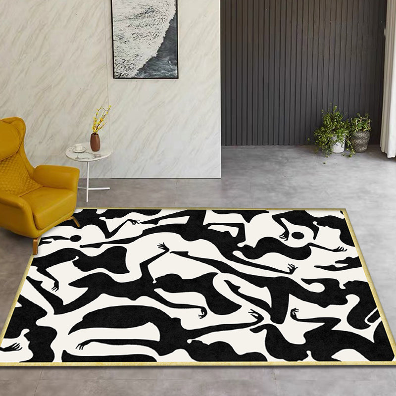 BowLift | Stylish Nordic Rug Black and White Abstract Rug Pet-Friendly Non-Slip Washable Rug for Decoration