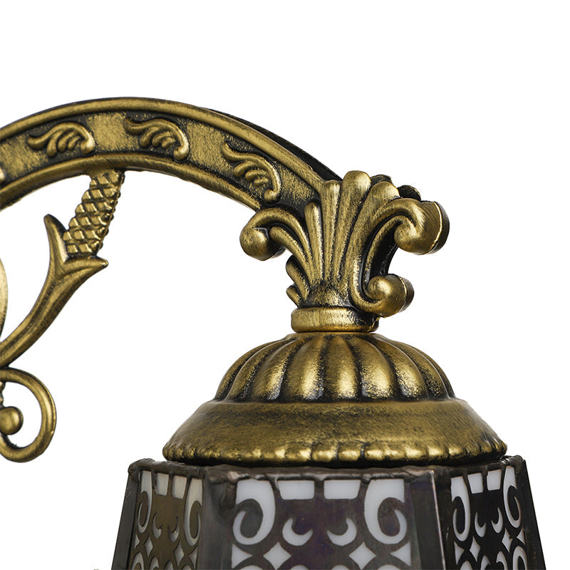 BowLift | Art Glass Bell Wall Lamp with Engraved Arm 1 Head Vintage Tiffany Wall Lamp in Black for Outdoor