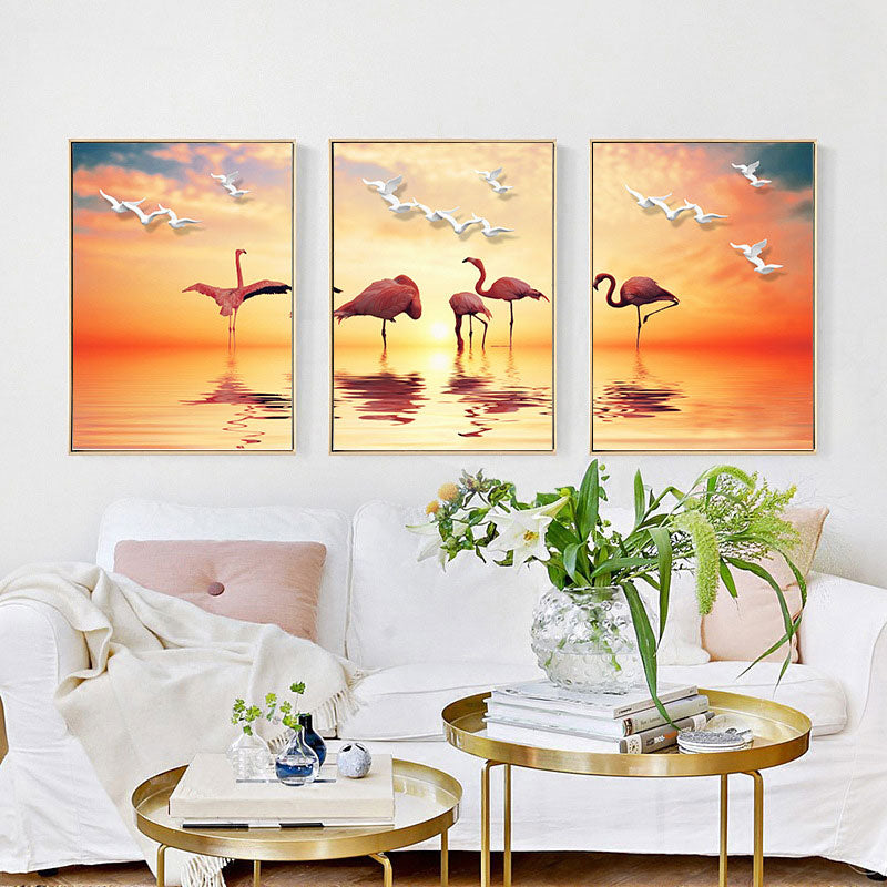 BowLift | Tropical Flamingo and Seagull Canvas Orange Decorative Art Print for Living Room