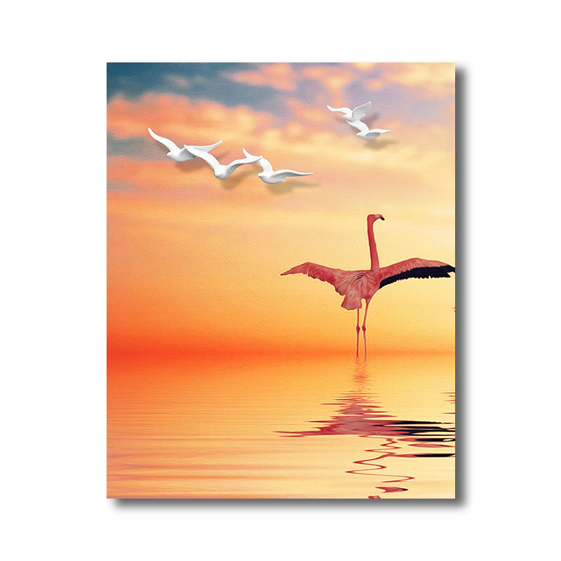 BowLift | Tropical Flamingo and Seagull Canvas Orange Decorative Art Print for Living Room