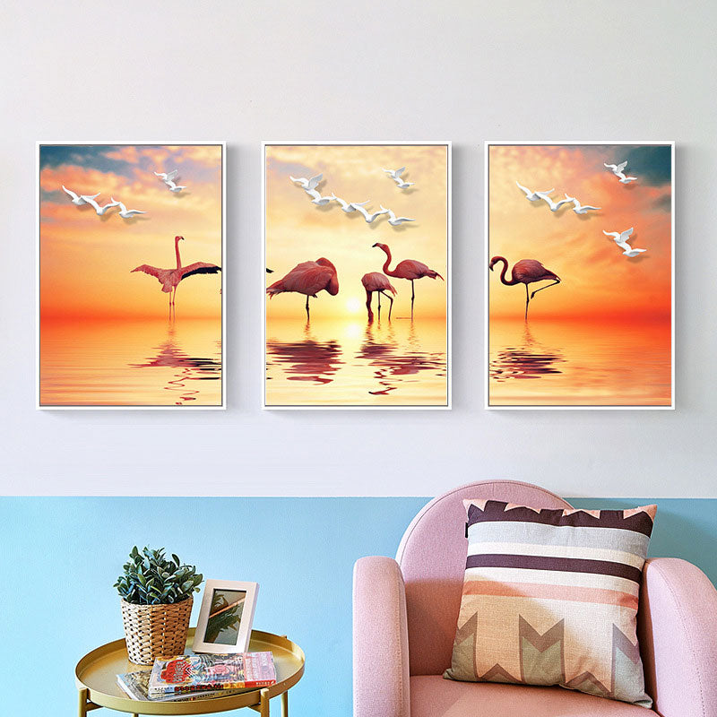 BowLift | Tropical Flamingo and Seagull Canvas Orange Decorative Art Print for Living Room