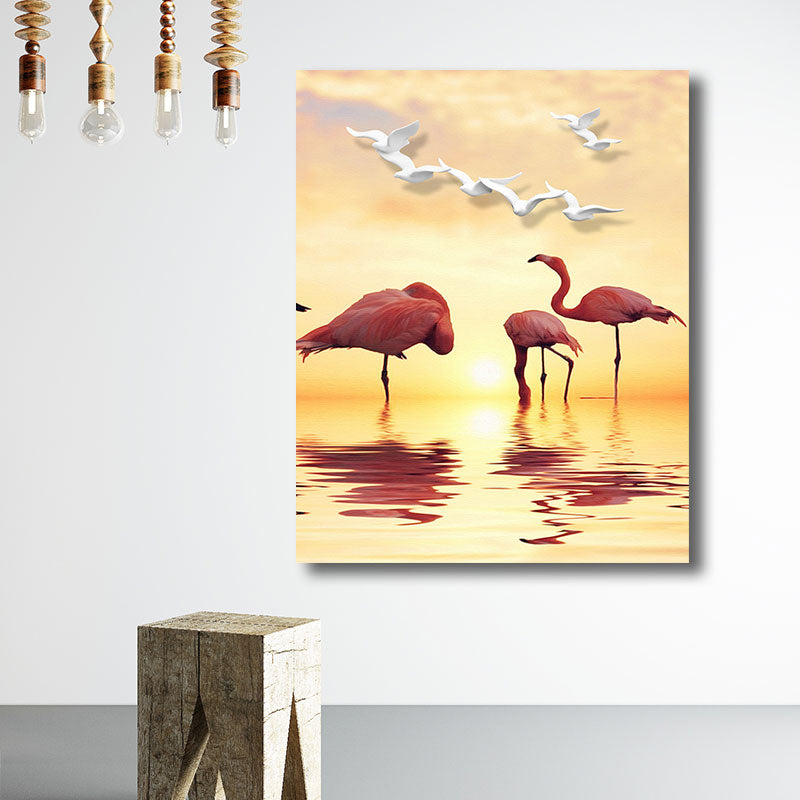 BowLift | Tropical Flamingo and Seagull Canvas Orange Decorative Art Print for Living Room