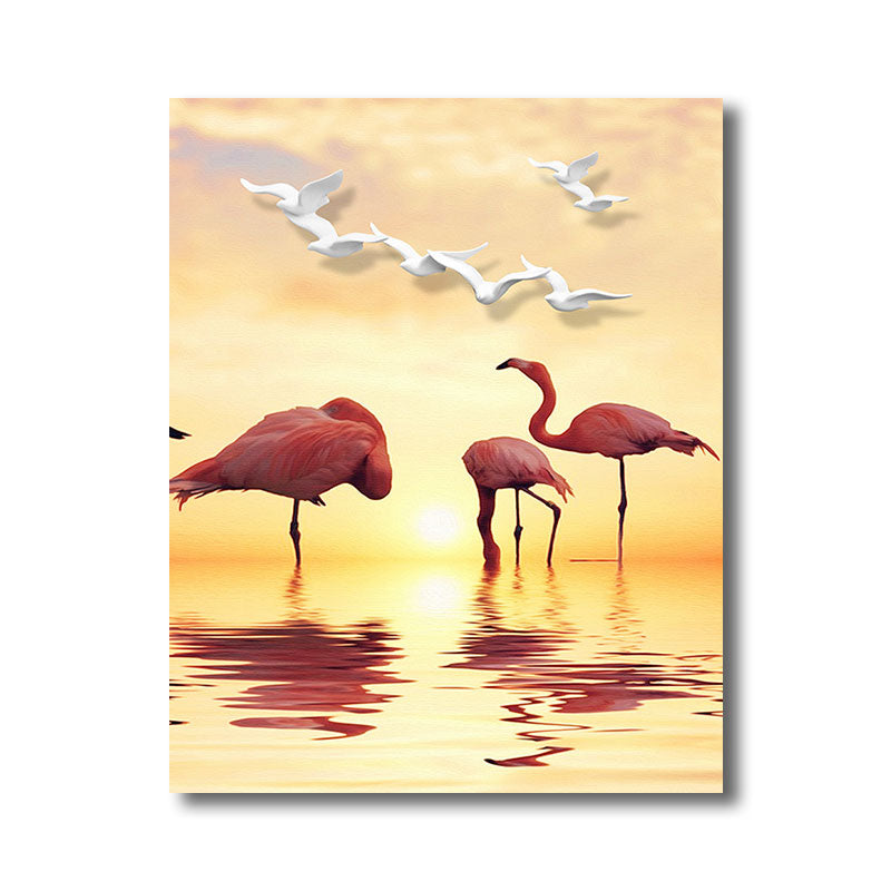 BowLift | Tropical Flamingo and Seagull Canvas Orange Decorative Art Print for Living Room