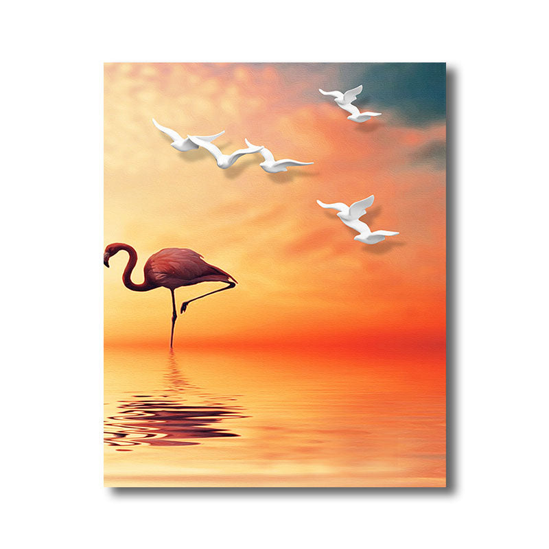 BowLift | Tropical Flamingo and Seagull Canvas Orange Decorative Art Print for Living Room