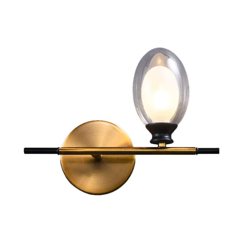 BowLift | Brass straight bar wall light Mid Century 1 head metal wall light ideas with dual oval clear/amber glass shade