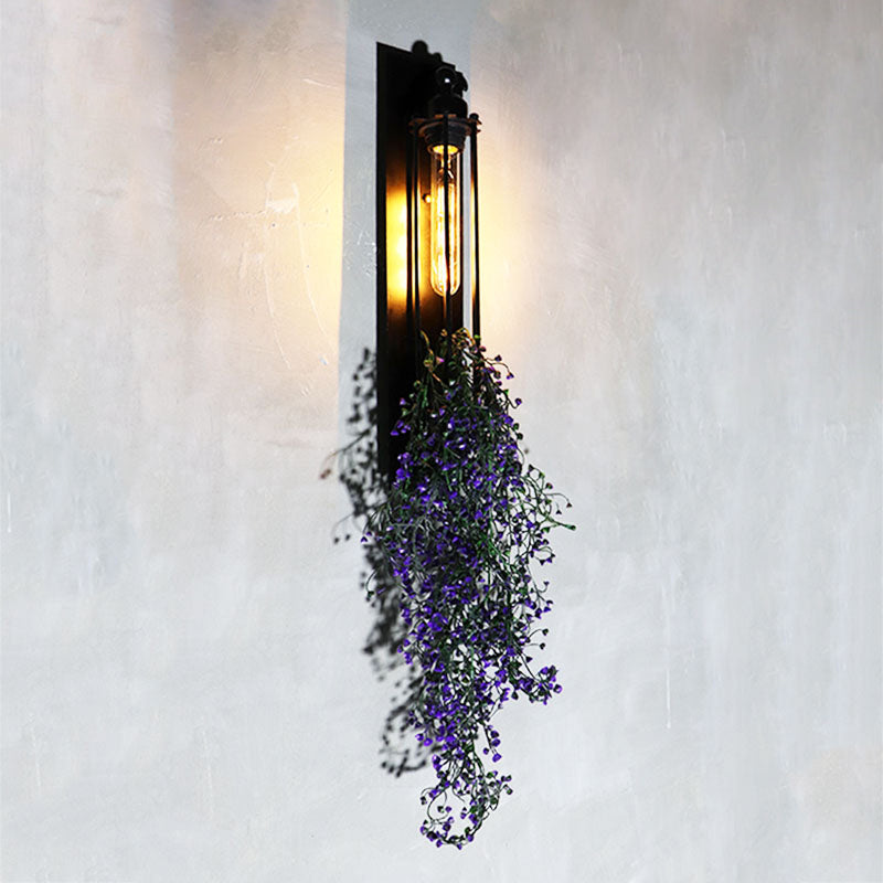BowLift | Tubular Cage Corridor Wall Lighting Farm Iron 1-Head Yellow and Green/White/Purple and White Wall Lamp with Artificial Flower