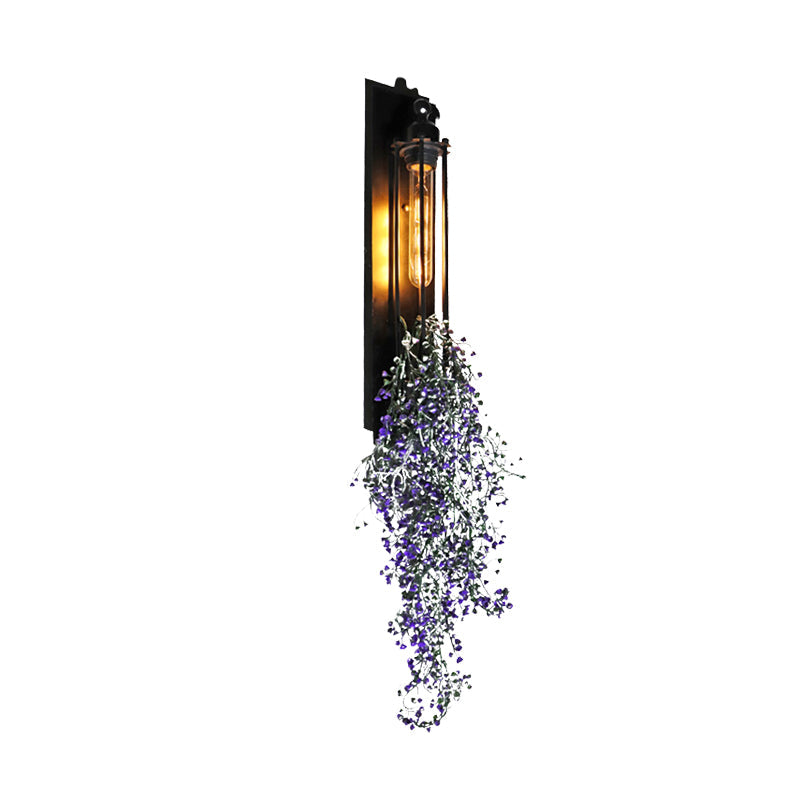 BowLift | Tubular Cage Corridor Wall Lighting Farm Iron 1-Head Yellow and Green/White/Purple and White Wall Lamp with Artificial Flower
