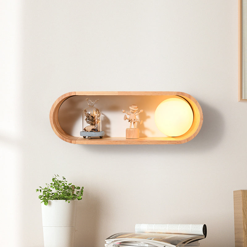 BowLift | Fillet/Right Angle Wall Lamp Nordic Wood 1 Head Nightstand Wall Lamp with Shelf Function