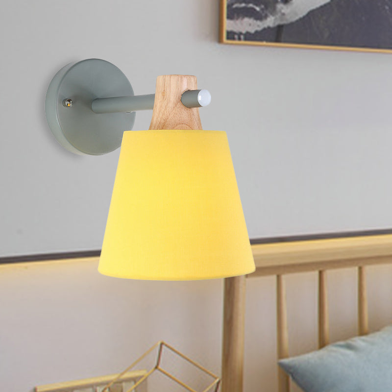 BowLift | Conical Wall Lamp Macaron Fabric 1 Head Blue/White/Yellow Wall Lighting Ideas with Straight Arm and Wood Clamp