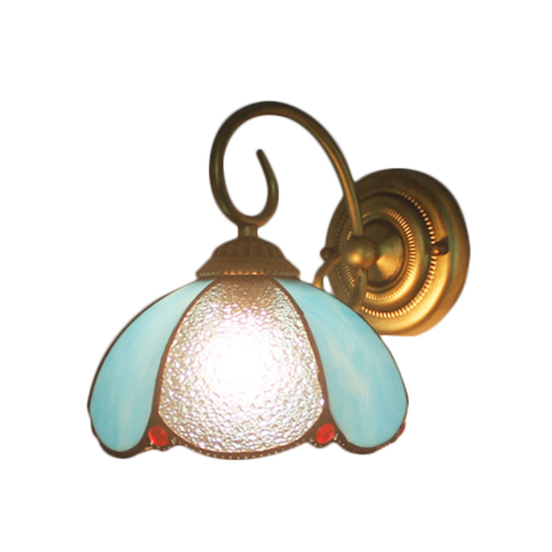 BowLift | Tiffany Flower-shaped Wall Lamp with Curved Arm 1 Light Glass Wall Lamp in Blue for the Home Office