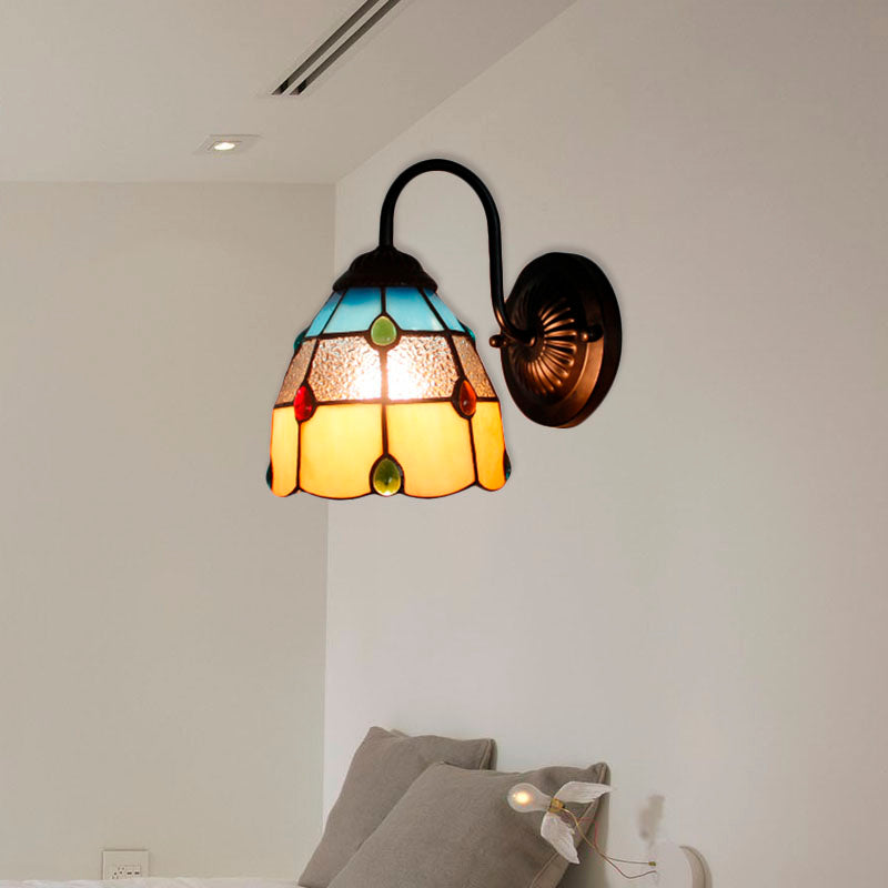 BowLift | Tiffany Dome Wall Lamp Fixture 1 Main Yellow-Blue Glass Wall Light with Agate Decoration