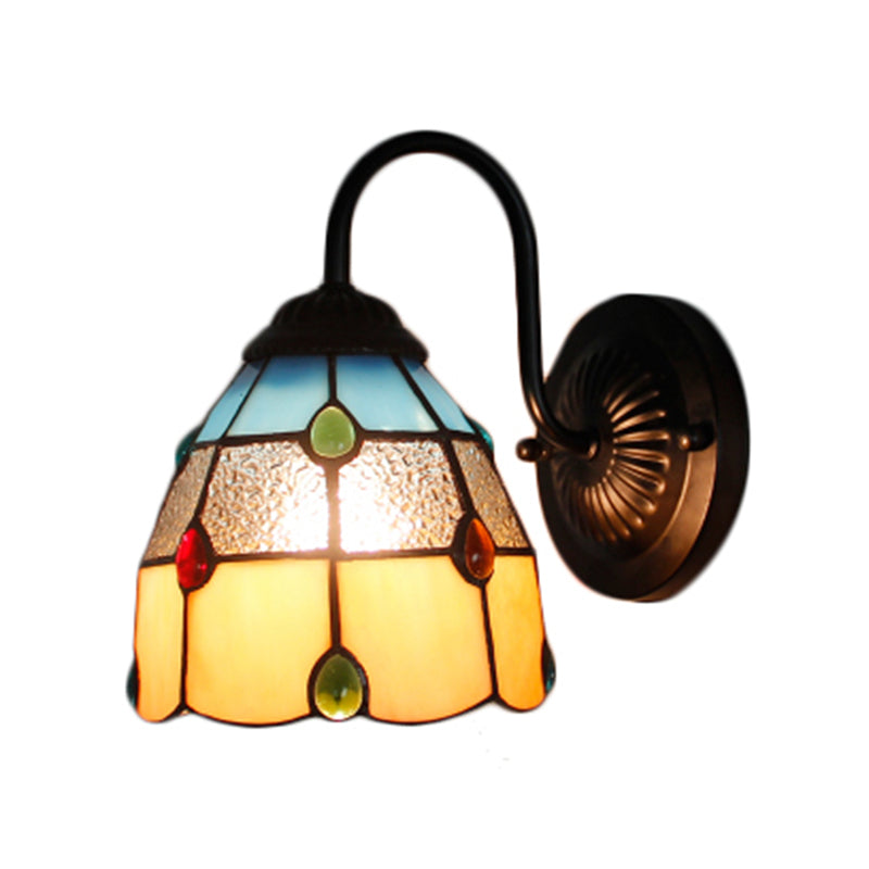 BowLift | Tiffany Dome Wall Lamp Fixture 1 Main Yellow-Blue Glass Wall Light with Agate Decoration