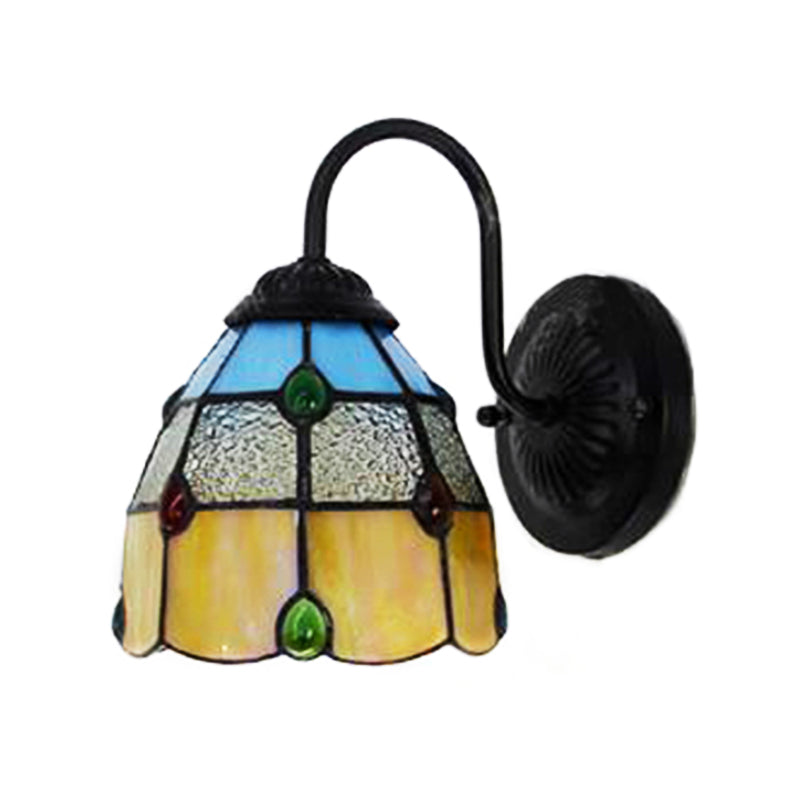BowLift | Tiffany Dome Wall Lamp Fixture 1 Main Yellow-Blue Glass Wall Light with Agate Decoration