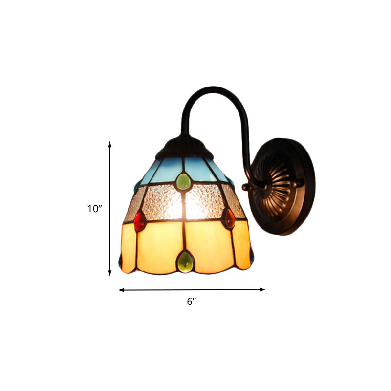 BowLift | Tiffany Dome Wall Lamp Fixture 1 Main Yellow-Blue Glass Wall Light with Agate Decoration