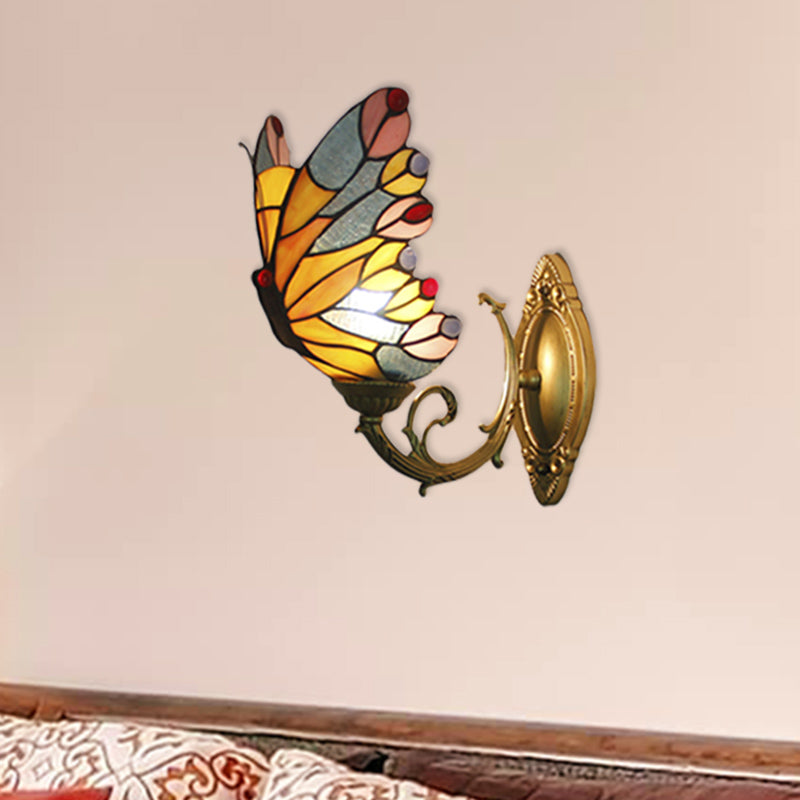 BowLift | Tiffany Creative Wall Lamp Butterfly 1 Light Colored Glass Wall Lamp for Children's Room