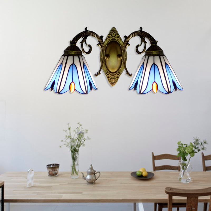 BowLift | Magnolia Wall Light Rustic Loft Stained Glass 2 Heads Wall Lighting for Living Room