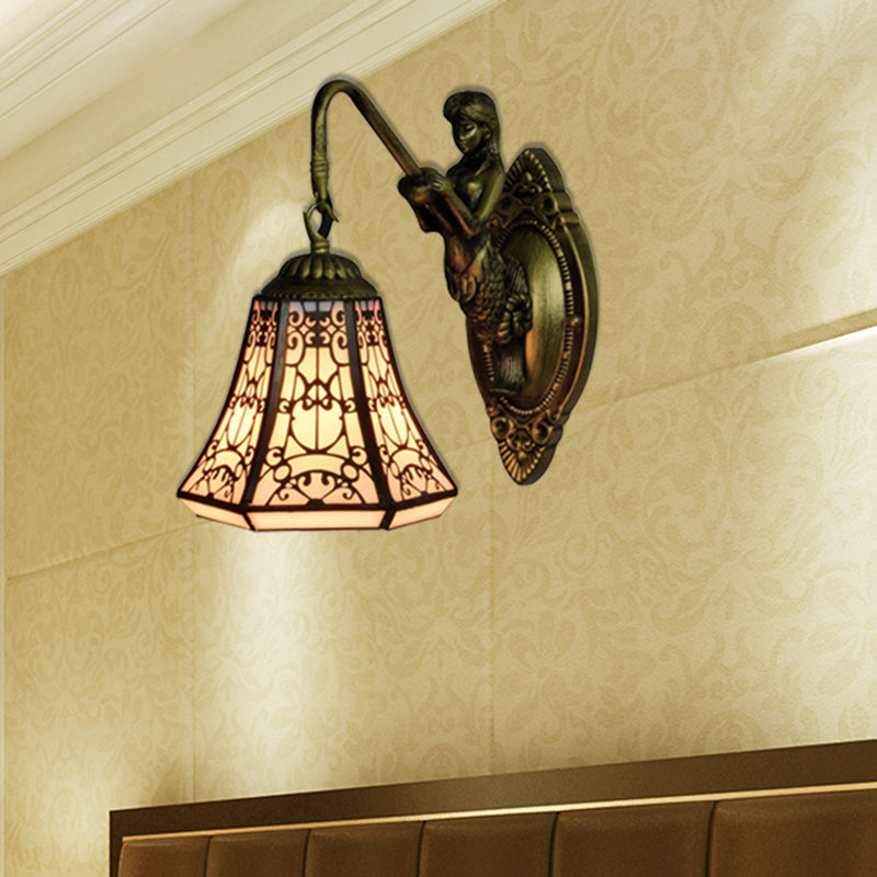 BowLift | Antique Bronze 1 Main Mount Wall Lamp Tiffany White Glass Expanding Wall Lighting