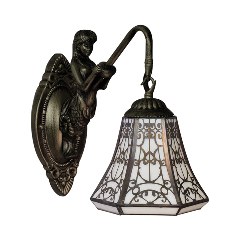 BowLift | Antique Bronze 1 Main Mount Wall Lamp Tiffany White Glass Expanding Wall Lighting