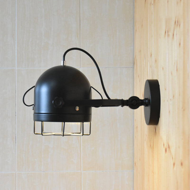 BowLift | Black 1 Head Wall Lighting Vintage Metal Dome Shade Adjustable Wall Lamp with Wire Frame for Hallway