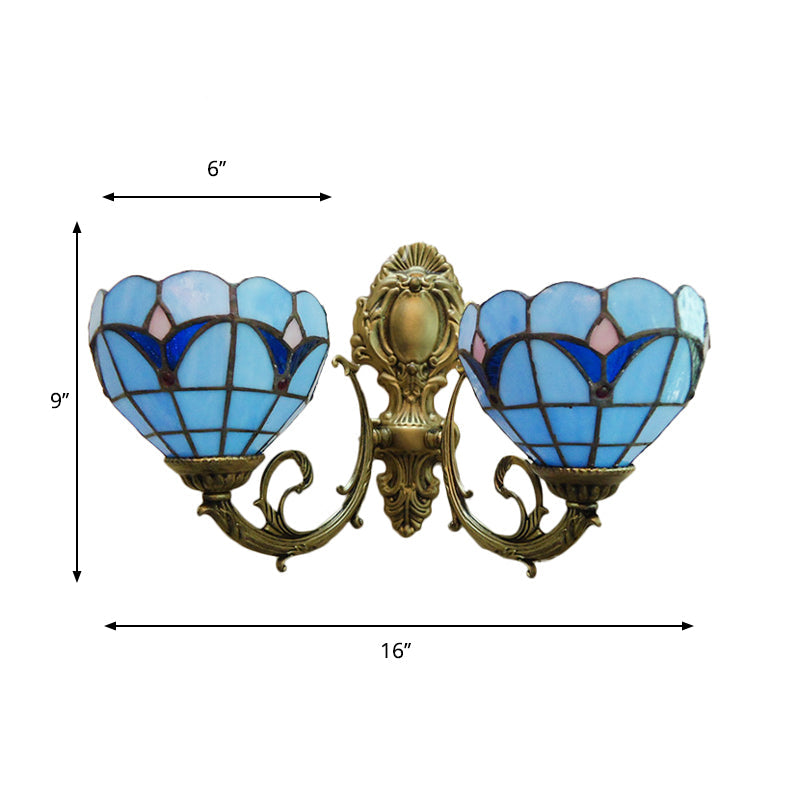 BowLift | Stained glass bowl wall lamp study 2 lights Tiffany traditional wall lamp in blue/clear