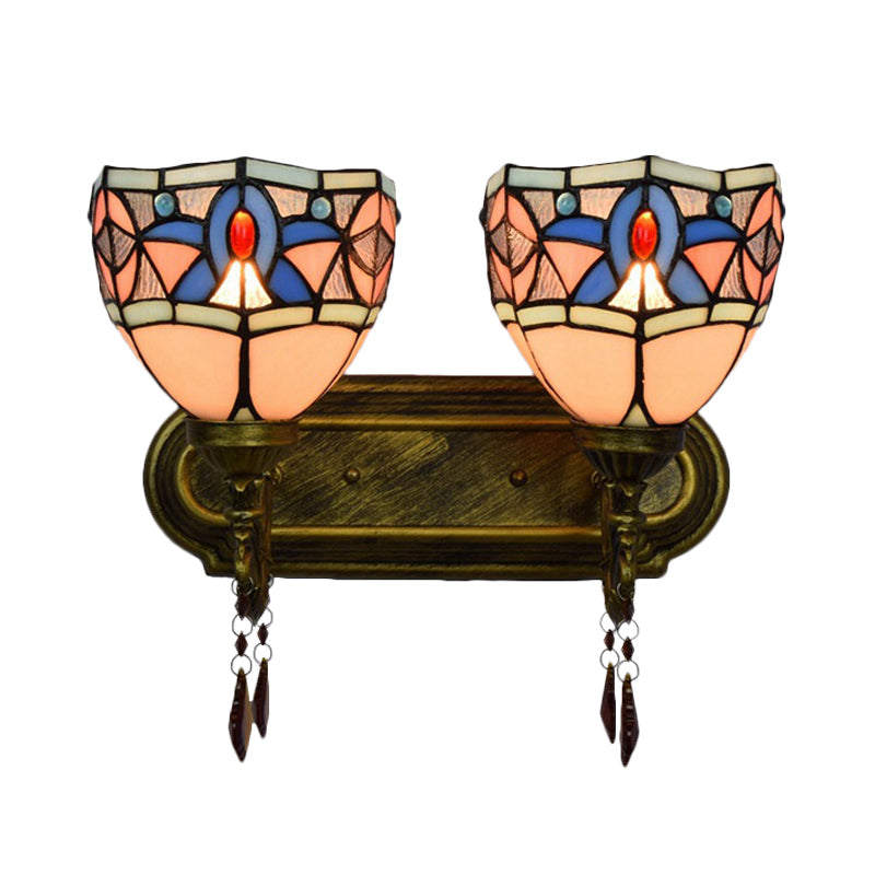 BowLift | Vintage Tiffany Vault Wall Light 2 Lights Stained Glass Wall Lamp in Antique Bronze for Bedroom