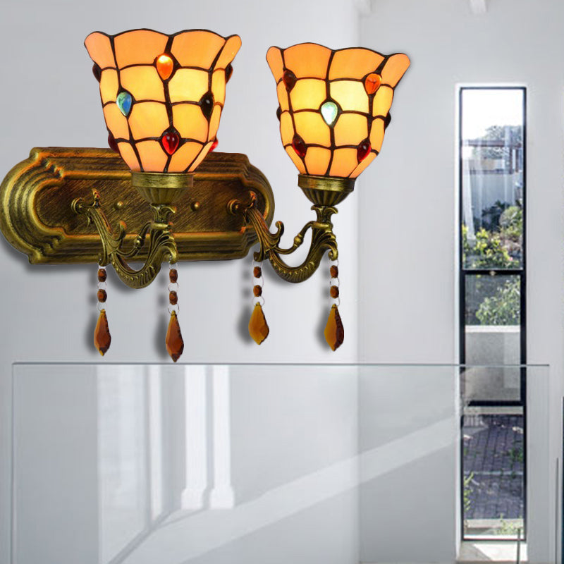 BowLift | Tiffany Classic Bell Wall Lamp with Agate 2 Heads Tiffany Wall Light in Beige for Staircase