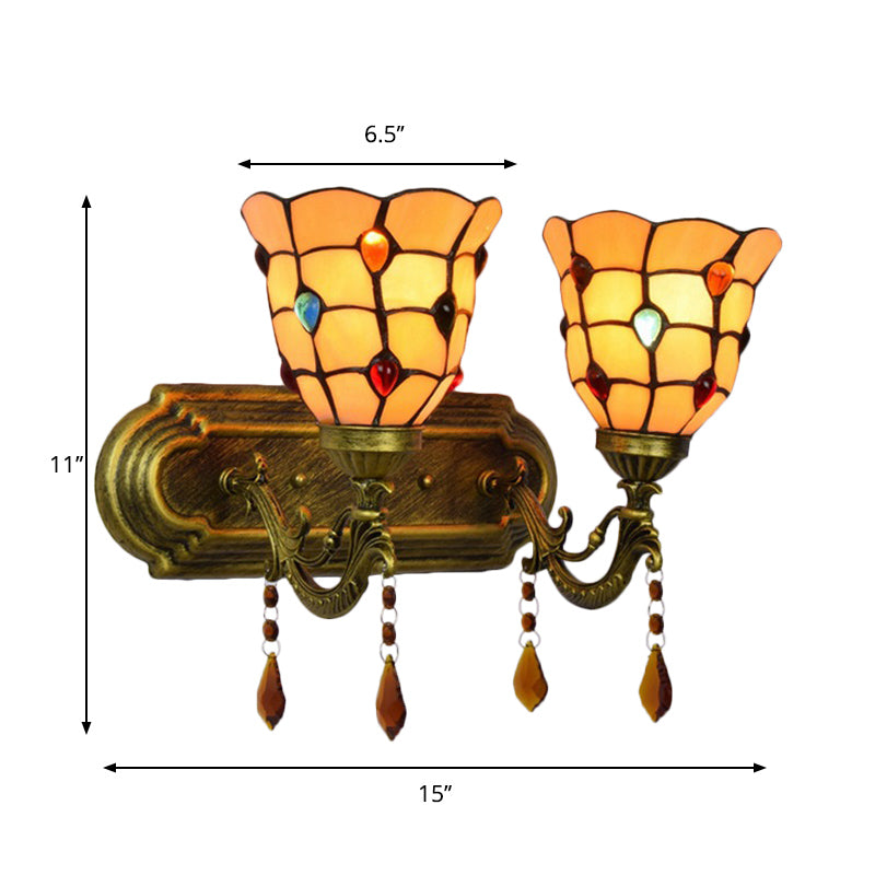 BowLift | Tiffany Classic Bell Wall Lamp with Agate 2 Heads Tiffany Wall Light in Beige for Staircase