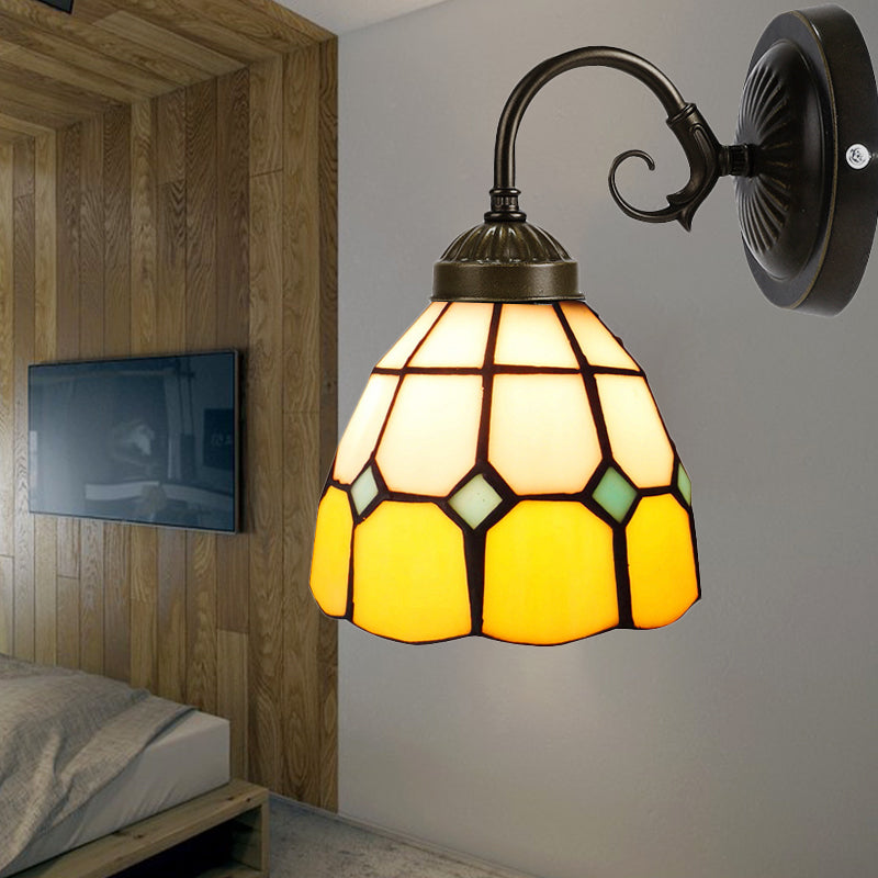 BowLift | Art Glass Grid Dome Wall Light Gallery 1 Head Tiffany Classic Wall Light in Yellow for Bedroom