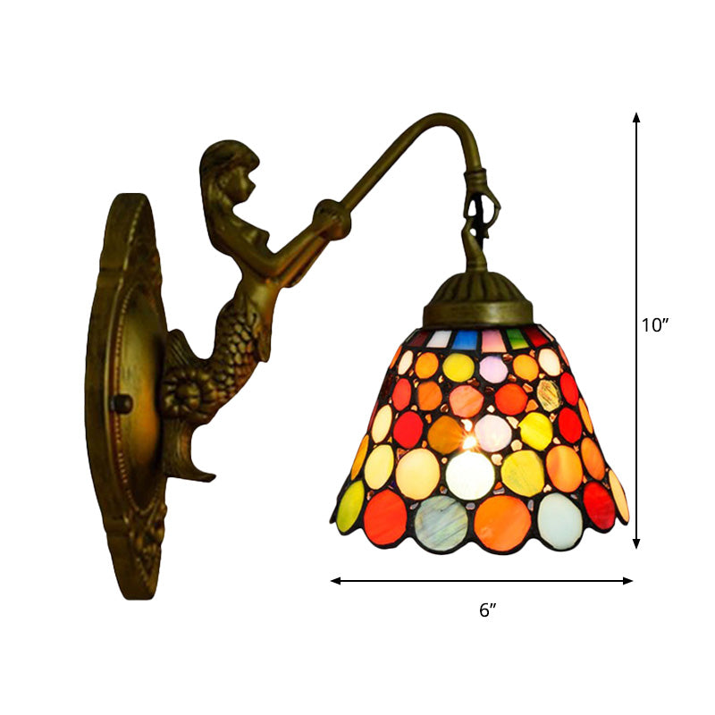 BowLift | Antique Brass 1 Head Wall Lamp Fixture Tiffany Multicolor Stained Glass Tapered Wall Lamp
