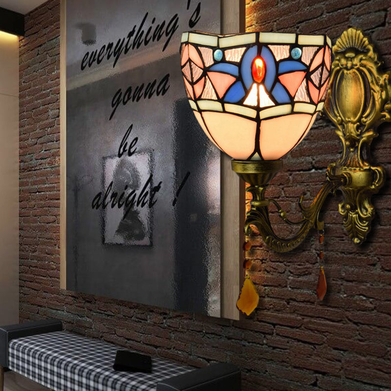 BowLift | Stained Glass Bowl Wall Lamp Bedroom 1 Lamp Tiffany Classic Wall Lamp in White with Agate