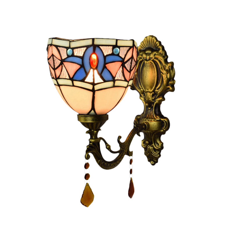 BowLift | Stained Glass Bowl Wall Lamp Bedroom 1 Lamp Tiffany Classic Wall Lamp in White with Agate