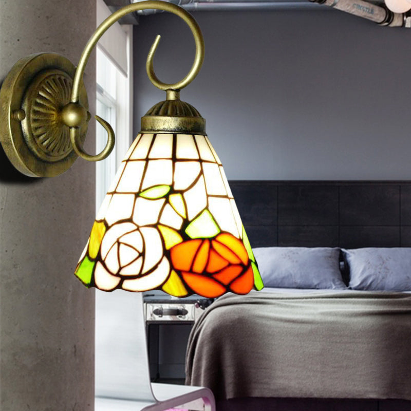 BowLift | Rose Stained Glass Wall Light Tiffany 1 Head Antique Bronze Wall Lamp Lighting