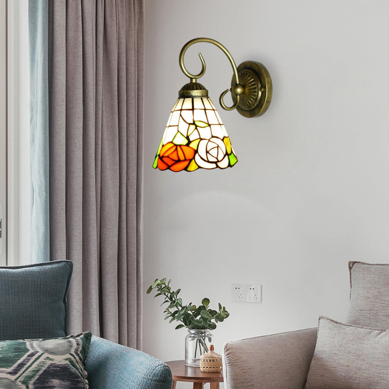 BowLift | Rose Stained Glass Wall Light Tiffany 1 Head Antique Bronze Wall Lamp Lighting